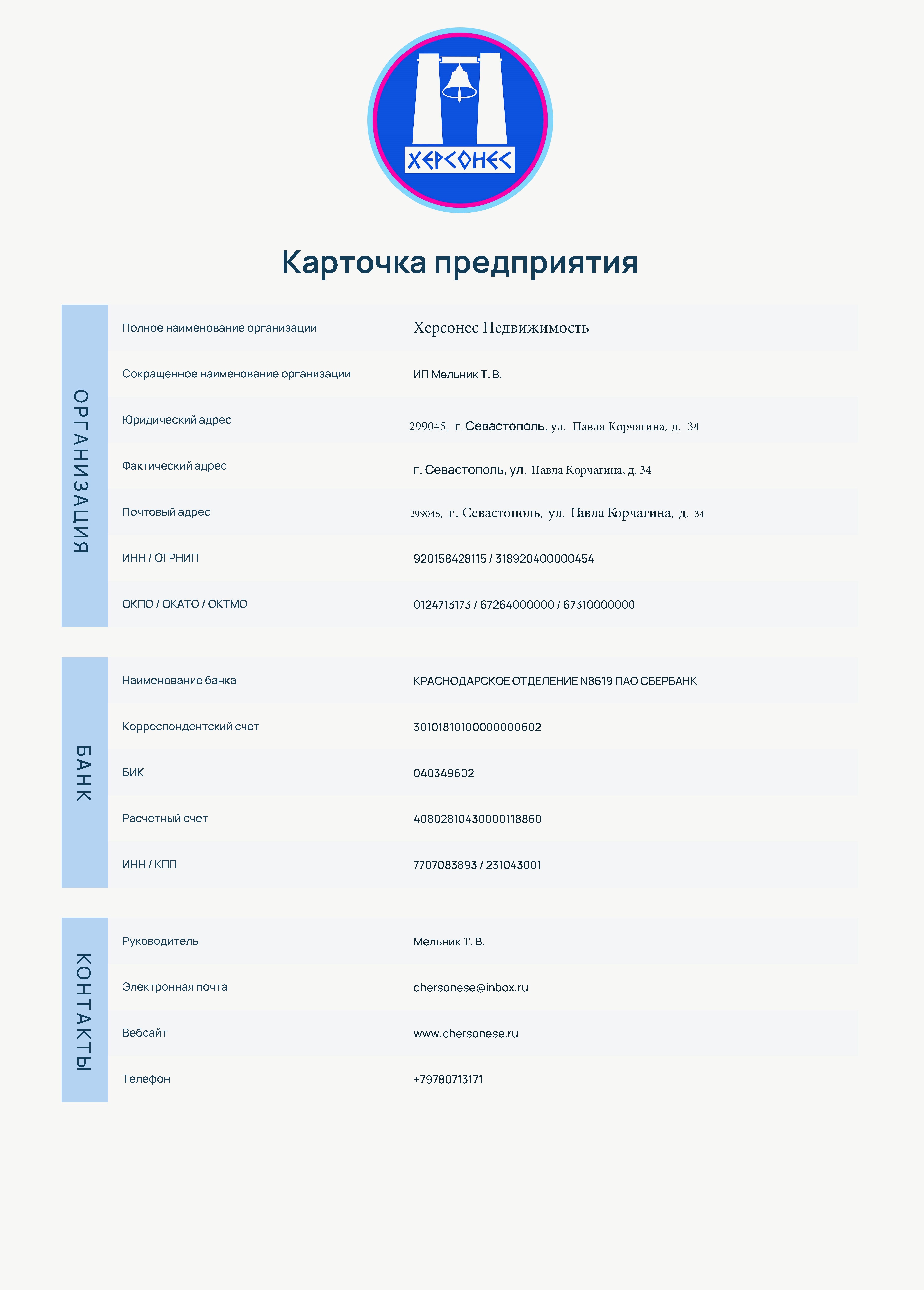 Реквизиты Херсонес